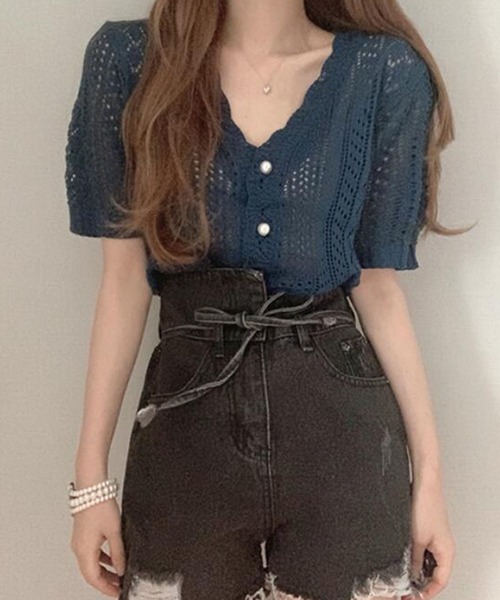 Girly Doll(ガーリードール)の「クロシェ編みカーディガン(カーディガン/ボレロ・レディース・イエロー/モカ/ネイビー/ホワイト/レッド/ブラック・F)」の11枚目の写真