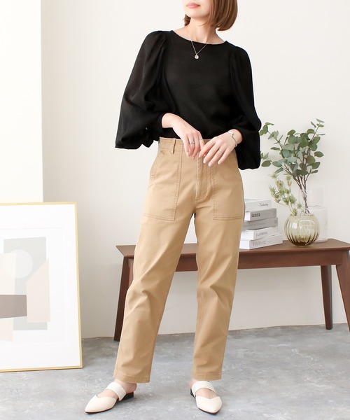 Social GIRL(ソーシャルガール)の「シアーボリュームスリーブブラウス(シャツ/ブラウス・レディース・グリーン/グレイッシュベージュ/ブラック/オフホワイト・M)」の15枚目の写真