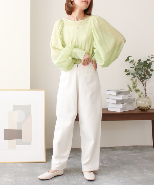 Social GIRL(ソーシャルガール)の「シアーボリュームスリーブブラウス(シャツ/ブラウス・レディース・グリーン/グレイッシュベージュ/ブラック/オフホワイト・M)」の5枚目の写真