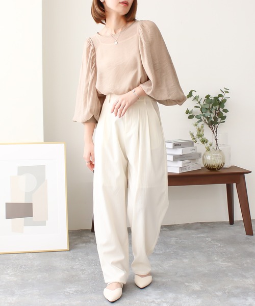 Social GIRL(ソーシャルガール)の「シアーボリュームスリーブブラウス(シャツ/ブラウス・レディース・グリーン/グレイッシュベージュ/ブラック/オフホワイト・M)」の7枚目の写真