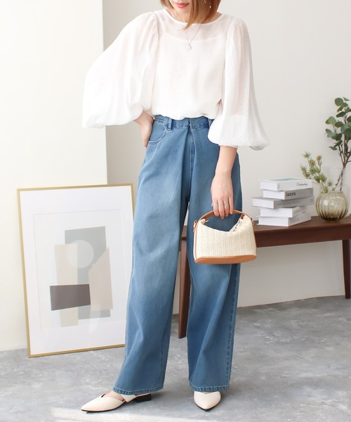 Social GIRL(ソーシャルガール)の「シアーボリュームスリーブブラウス(シャツ/ブラウス・レディース・グリーン/グレイッシュベージュ/ブラック/オフホワイト・M)」の21枚目の写真