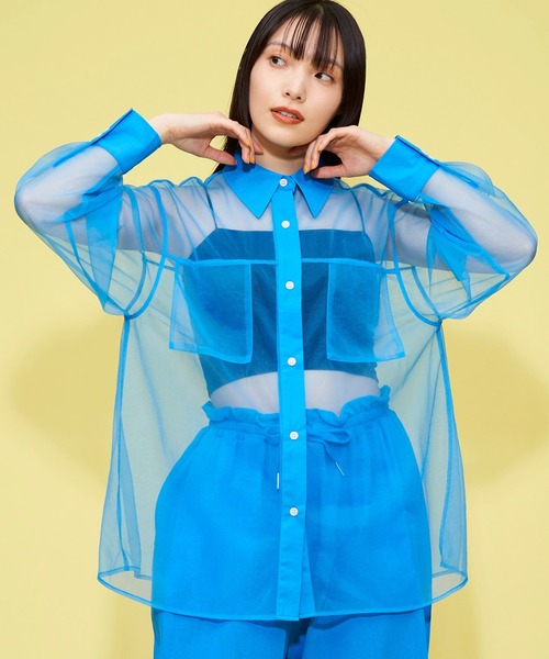 FOREVER 21（フォーエバー トゥエンティーワン）の「メッシュシアーシャツ（シャツ/ブラウス・レディース・ピンク/ブルー/グリーン/ホワイト/ブラック/グレー・FREE）」の6枚目の写真