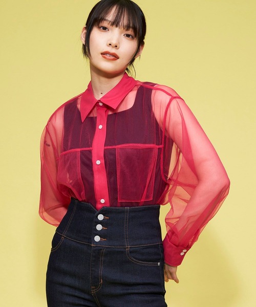 FOREVER 21（フォーエバー トゥエンティーワン）の「メッシュシアーシャツ（シャツ/ブラウス・レディース・ピンク/ブルー/グリーン/ホワイト/ブラック/グレー・FREE）」の7枚目の写真