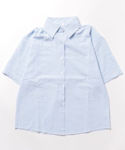LOPASS（ロパス）の「綿ストライプ半袖シャツ（シャツ/ブラウス・レディース・ベージュ/ブルー/グリーン/ピンク・M）」の21枚目の写真