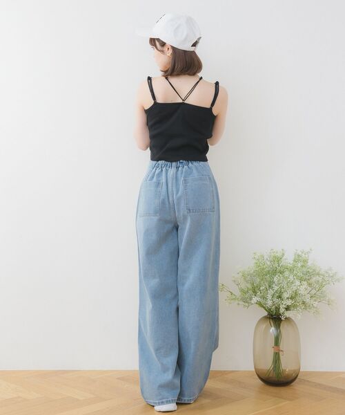 ems excite(エムズエキサイト)の「裾刺繍カップインキャミ(Tシャツ/カットソー・レディース・ブラック/オフホワイト/ブラック系その他3/ブルー・FREE)」の6枚目の写真