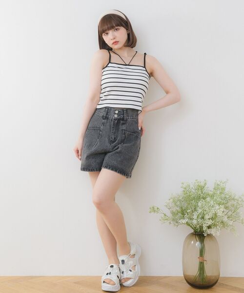 ems excite(エムズエキサイト)の「裾刺繍カップインキャミ(Tシャツ/カットソー・レディース・ブラック/オフホワイト/ブラック系その他3/ブルー・FREE)」の11枚目の写真