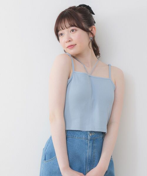 ems excite(エムズエキサイト)の「裾刺繍カップインキャミ(Tシャツ/カットソー・レディース・ブラック/オフホワイト/ブラック系その他3/ブルー・FREE)」の14枚目の写真