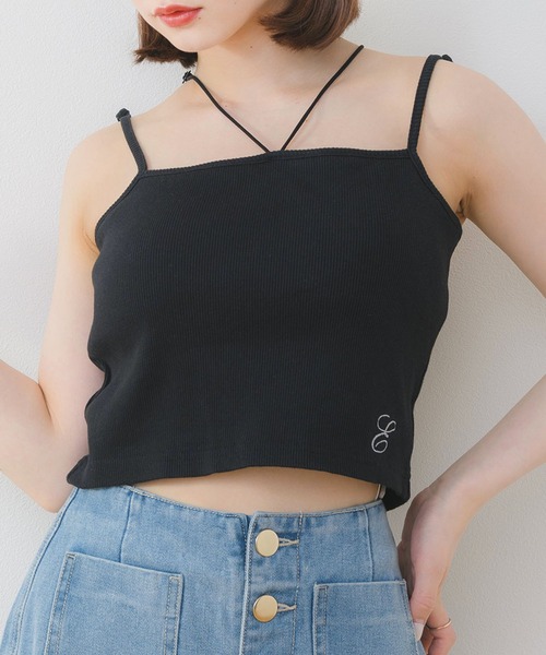 ems excite(エムズエキサイト)の「裾刺繍カップインキャミ(Tシャツ/カットソー・レディース・ブラック/オフホワイト/ブラック系その他3/ブルー・FREE)」の3枚目の写真