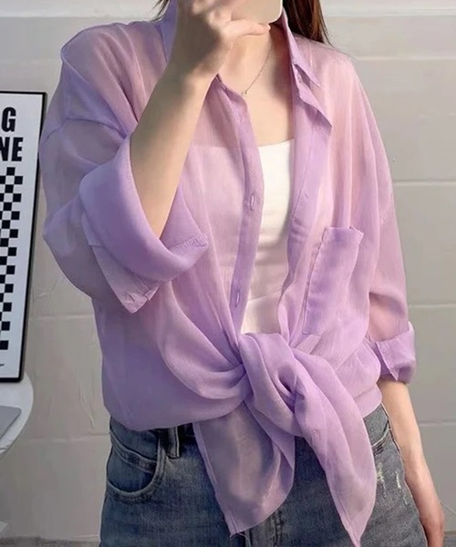 STYLEBLOCK（スタイルブロック）の「シアーシャツ（シャツ/ブラウス・レディース・ホワイト/パープル/ベージュ系その他/ピンク・FREE）」の4枚目の写真