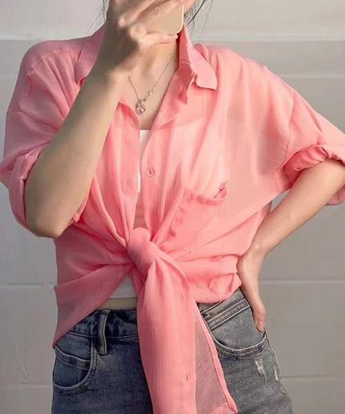 STYLEBLOCK（スタイルブロック）の「シアーシャツ（シャツ/ブラウス・レディース・ホワイト/パープル/ベージュ系その他/ピンク・FREE）」の2枚目の写真