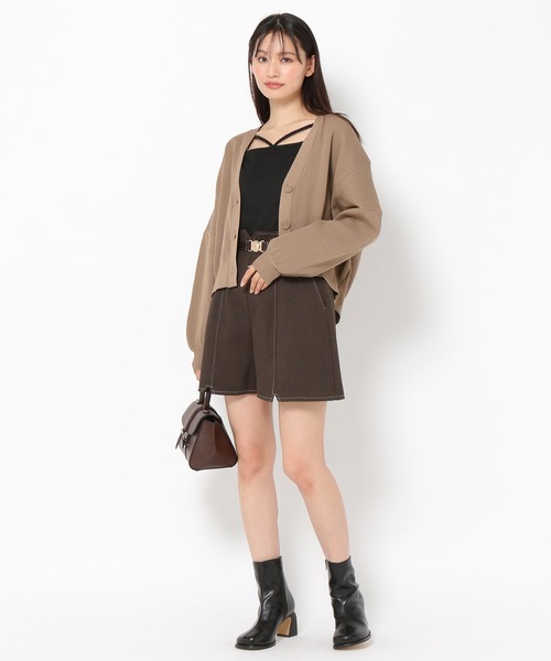 mysty woman（ミスティウーマン）の「キリカエリブダンボールカーデ　972188（カーディガン/ボレロ・レディース・ブラック/オフホワイト/モカ・FREE）」の4枚目の写真