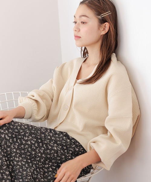 mysty woman（ミスティウーマン）の「キリカエリブダンボールカーデ　972188（カーディガン/ボレロ・レディース・ブラック/オフホワイト/モカ・FREE）」の18枚目の写真