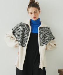 EDIT Gris | 切り替えジャガードジップニットカーディガン(カーディガン/ボレロ)