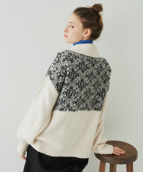 EDIT Gris（エディットグリ）の「切り替えジャガードジップニットカーディガン（カーディガン/ボレロ・レディース・アイボリー・FREE）」の9枚目の写真