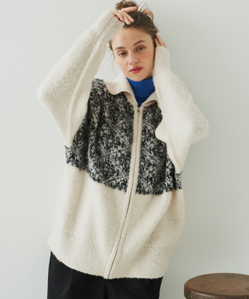 EDIT Gris（エディットグリ）の「切り替えジャガードジップニットカーディガン（カーディガン/ボレロ・レディース・アイボリー・FREE）」の6枚目の写真