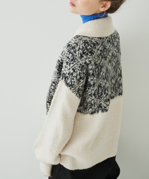 EDIT Gris（エディットグリ）の「切り替えジャガードジップニットカーディガン（カーディガン/ボレロ・レディース・アイボリー・FREE）」の7枚目の写真