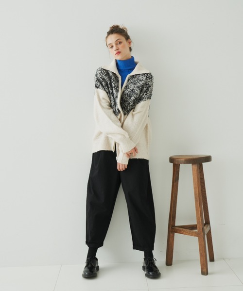 EDIT Gris（エディットグリ）の「切り替えジャガードジップニットカーディガン（カーディガン/ボレロ・レディース・アイボリー・FREE）」の10枚目の写真