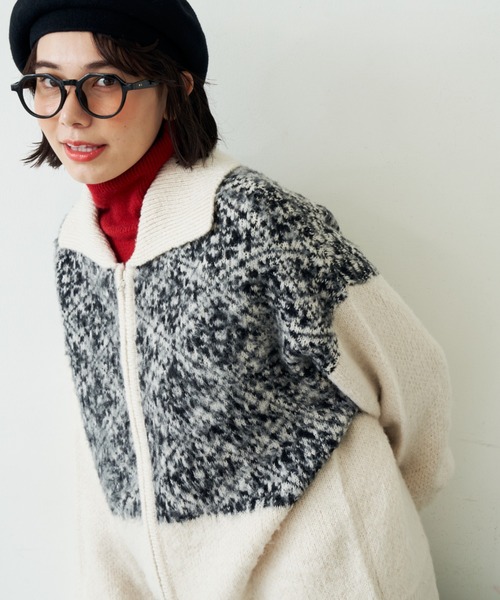 EDIT Gris（エディットグリ）の「切り替えジャガードジップニットカーディガン（カーディガン/ボレロ・レディース・アイボリー・FREE）」の14枚目の写真