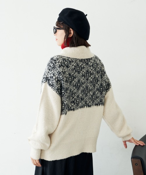 EDIT Gris（エディットグリ）の「切り替えジャガードジップニットカーディガン（カーディガン/ボレロ・レディース・アイボリー・FREE）」の15枚目の写真