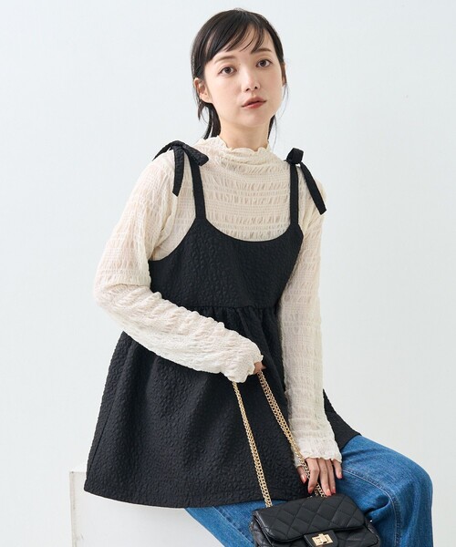 FREAK'S STORE(フリークスストア)の「シャーリング シアー ハイネック ロンT(Tシャツ/カットソー・レディース・ブルーグリーン/ブラック/オフホワイト/オレンジ・フリ-)」の2枚目の写真