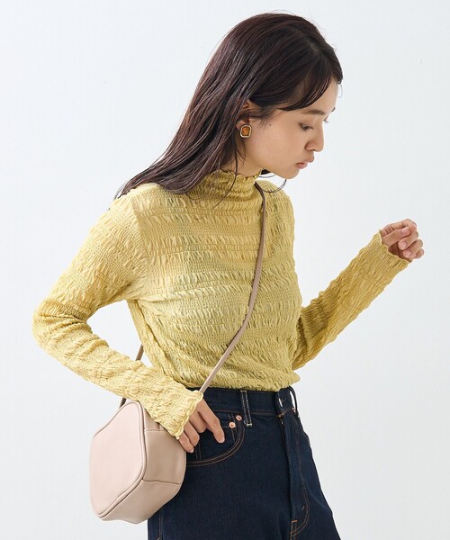 FREAK'S STORE(フリークスストア)の「シャーリング シアー ハイネック ロンT(Tシャツ/カットソー・レディース・ブルーグリーン/ブラック/オフホワイト/オレンジ・フリ-)」の3枚目の写真