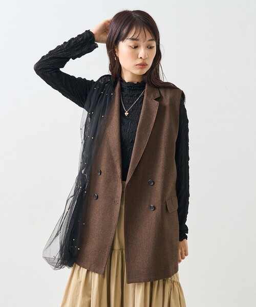 FREAK'S STORE(フリークスストア)の「シャーリング シアー ハイネック ロンT(Tシャツ/カットソー・レディース・ブルーグリーン/ブラック/オフホワイト/オレンジ・フリ-)」の8枚目の写真