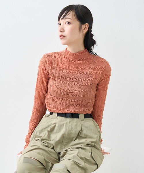 FREAK'S STORE(フリークスストア)の「シャーリング シアー ハイネック ロンT(Tシャツ/カットソー・レディース・ブルーグリーン/ブラック/オフホワイト/オレンジ・フリ-)」の15枚目の写真