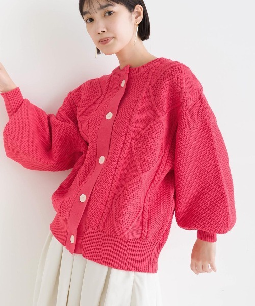 PICCIN(ピッチン)の「ケーブルニットカーディガン(ニット/セーター・レディース・グリーン/アイボリー/ピンク・M)」の3枚目の写真