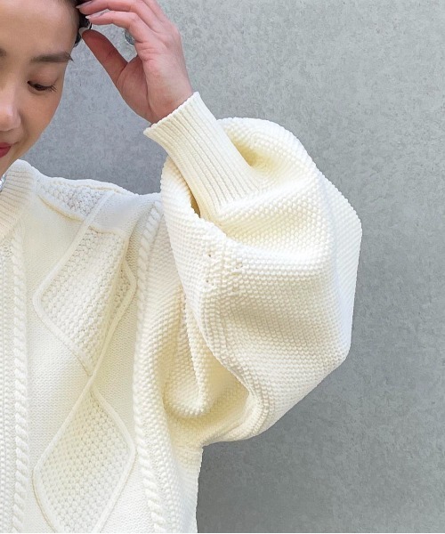 PICCIN(ピッチン)の「ケーブルニットカーディガン(ニット/セーター・レディース・グリーン/アイボリー/ピンク・M)」の7枚目の写真