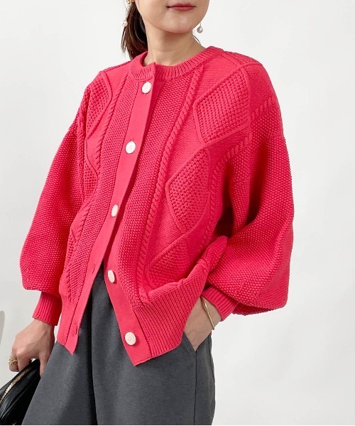 PICCIN(ピッチン)の「ケーブルニットカーディガン(ニット/セーター・レディース・グリーン/アイボリー/ピンク・M)」の19枚目の写真