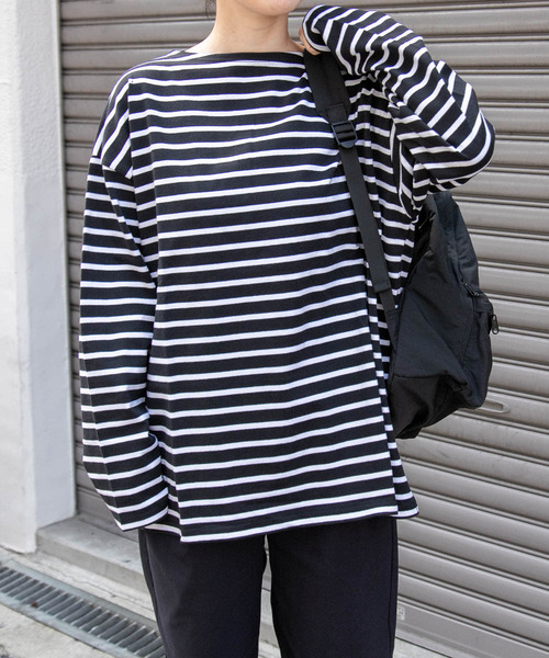 FORK&SPOON（フォークアンドスプーン）の「『WEB/一部店舗限定』FORK&SPOON　ビッグボートネックボーダー（Tシャツ/カットソー・レディース・ブラック系その他/ネイビー・1）」の3枚目の写真