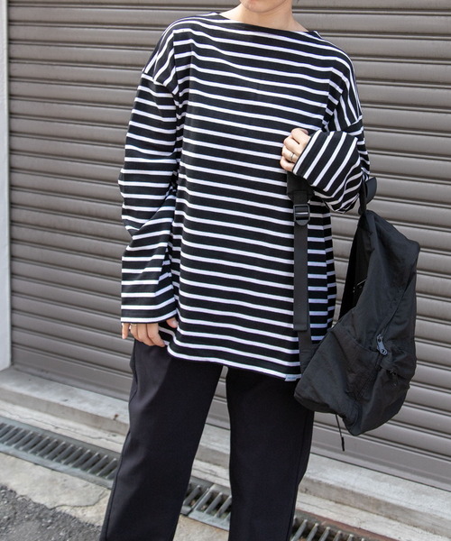 FORK&SPOON（フォークアンドスプーン）の「『WEB/一部店舗限定』FORK&SPOON　ビッグボートネックボーダー（Tシャツ/カットソー・レディース・ブラック系その他/ネイビー・1）」の6枚目の写真