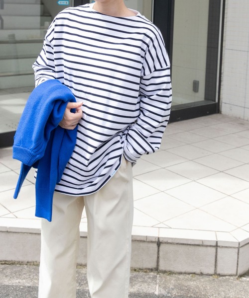 FORK&SPOON（フォークアンドスプーン）の「『WEB/一部店舗限定』FORK&SPOON　ビッグボートネックボーダー（Tシャツ/カットソー・レディース・ブラック系その他/ネイビー・1）」の9枚目の写真