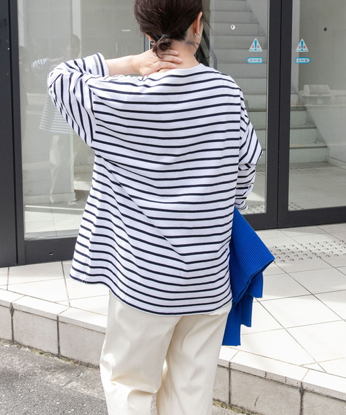 FORK&SPOON（フォークアンドスプーン）の「『WEB/一部店舗限定』FORK&SPOON　ビッグボートネックボーダー（Tシャツ/カットソー・レディース・ブラック系その他/ネイビー・1）」の10枚目の写真