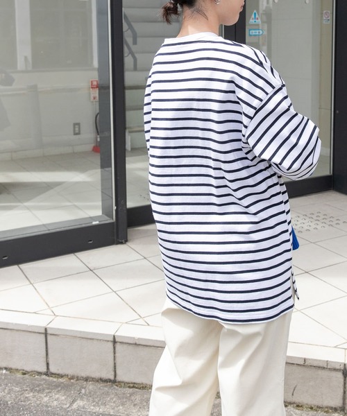 FORK&SPOON（フォークアンドスプーン）の「『WEB/一部店舗限定』FORK&SPOON　ビッグボートネックボーダー（Tシャツ/カットソー・レディース・ブラック系その他/ネイビー・1）」の11枚目の写真