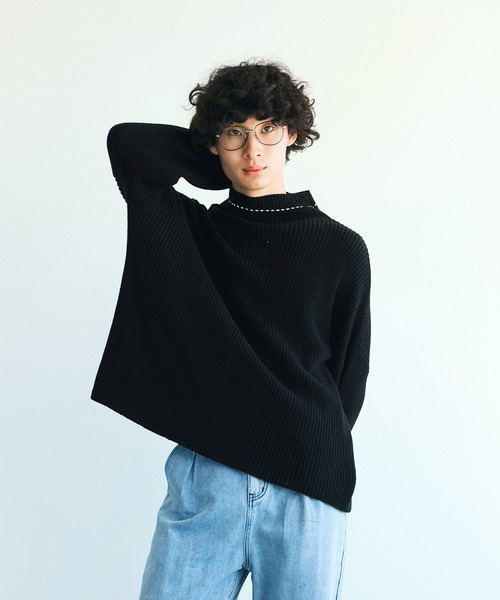 aimoha（アイモハ）の「aimoha menバルーンスリーブセーター（ニット/セーター・メンズ・ホワイト/ブラック・M/XL/L）」の3枚目の写真