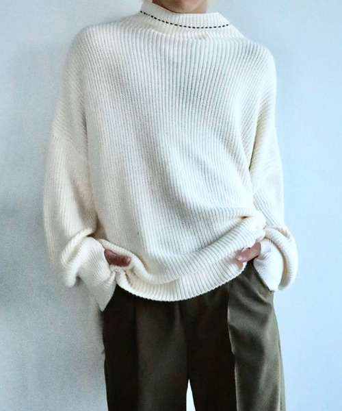 aimoha（アイモハ）の「aimoha menバルーンスリーブセーター（ニット/セーター・メンズ・ホワイト/ブラック・M/XL/L）」の9枚目の写真