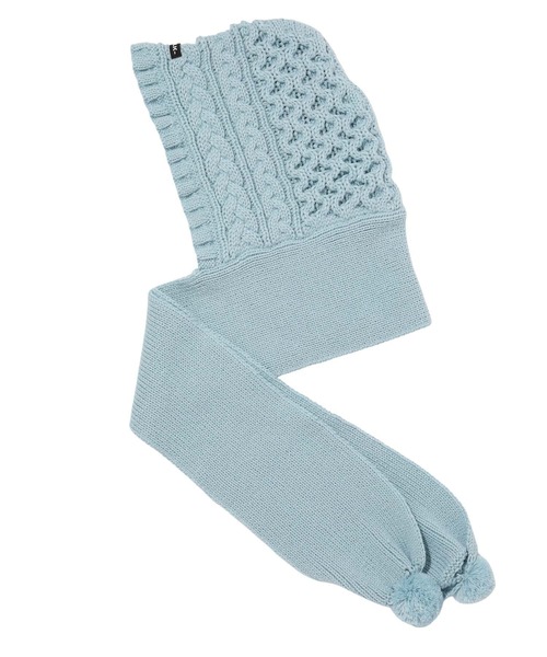 MILKFED.(ミルクフェド)の「KNIT HOODED SCARF(ニットキャップ/ビーニー・レディース・ライトブルー/ホワイト/ブラック・ONE SIZE)」の1枚目の写真