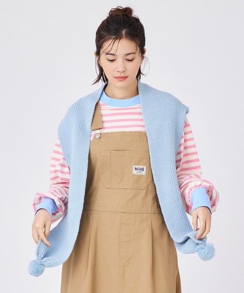 MILKFED.(ミルクフェド)の「KNIT HOODED SCARF(ニットキャップ/ビーニー・レディース・ライトブルー/ホワイト/ブラック・ONE SIZE)」の14枚目の写真