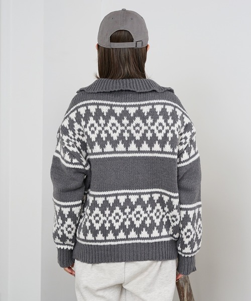 AO2（アオズ）の「Cowichan like knit / カウチン風ニットブルゾン（カーディガン/ボレロ・レディース・アイボリー/グレー・FREE）」の11枚目の写真