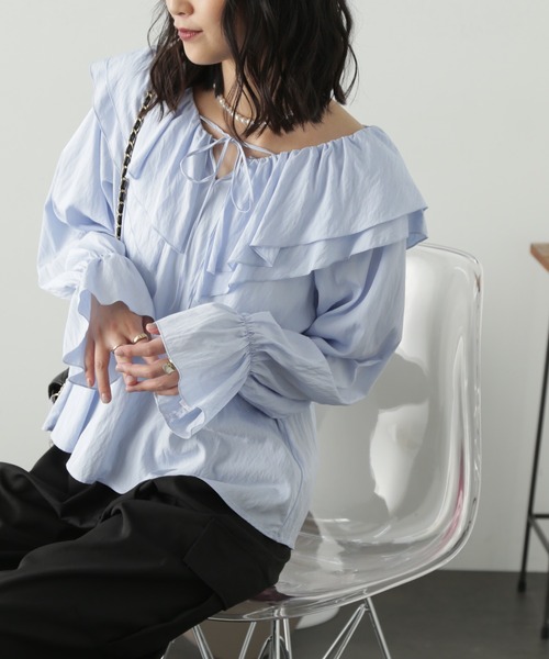 FREE'S MART（フリーズマート）の「フリルダブルカラーメローブラウス（シャツ/ブラウス・レディース・ブルー系その他/サックスブルー/ホワイト・FREE）」の19枚目の写真