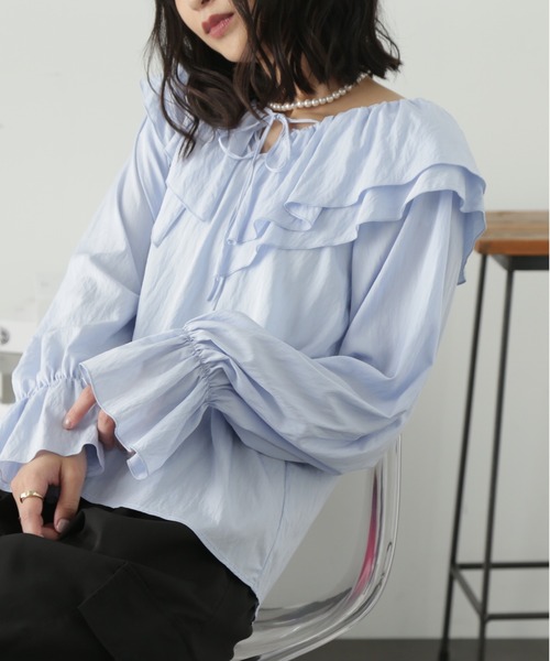FREE'S MART（フリーズマート）の「フリルダブルカラーメローブラウス（シャツ/ブラウス・レディース・ブルー系その他/サックスブルー/ホワイト・FREE）」の20枚目の写真