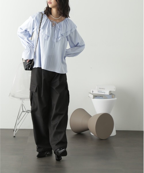 FREE'S MART（フリーズマート）の「フリルダブルカラーメローブラウス（シャツ/ブラウス・レディース・ブルー系その他/サックスブルー/ホワイト・FREE）」の22枚目の写真