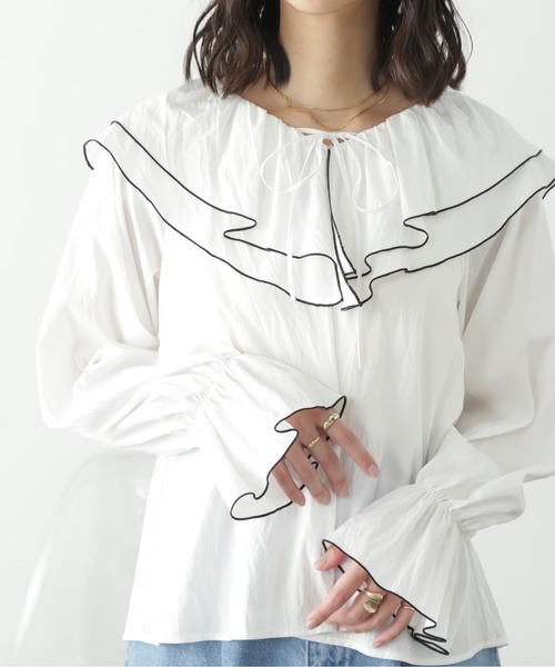 FREE'S MART（フリーズマート）の「フリルダブルカラーメローブラウス（シャツ/ブラウス・レディース・ブルー系その他/サックスブルー/ホワイト・FREE）」の4枚目の写真