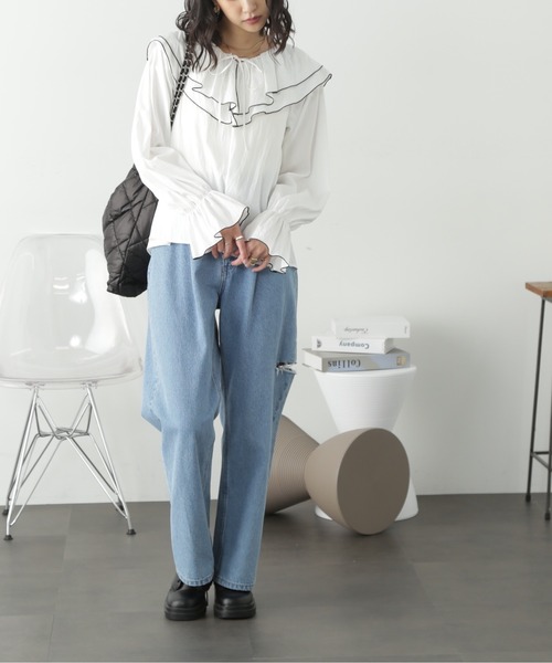 FREE'S MART（フリーズマート）の「フリルダブルカラーメローブラウス（シャツ/ブラウス・レディース・ブルー系その他/サックスブルー/ホワイト・FREE）」の8枚目の写真