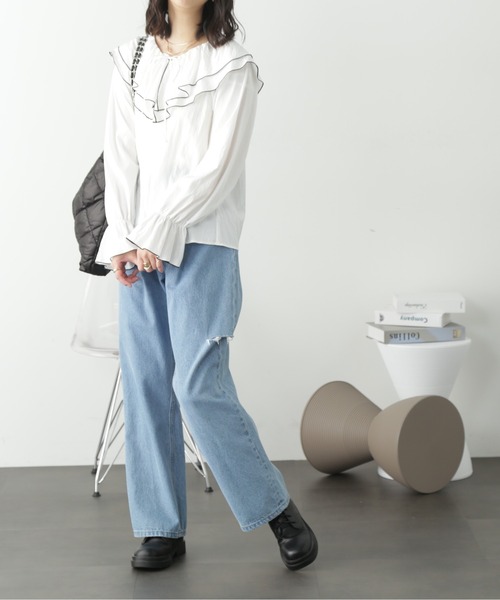 FREE'S MART（フリーズマート）の「フリルダブルカラーメローブラウス（シャツ/ブラウス・レディース・ブルー系その他/サックスブルー/ホワイト・FREE）」の9枚目の写真