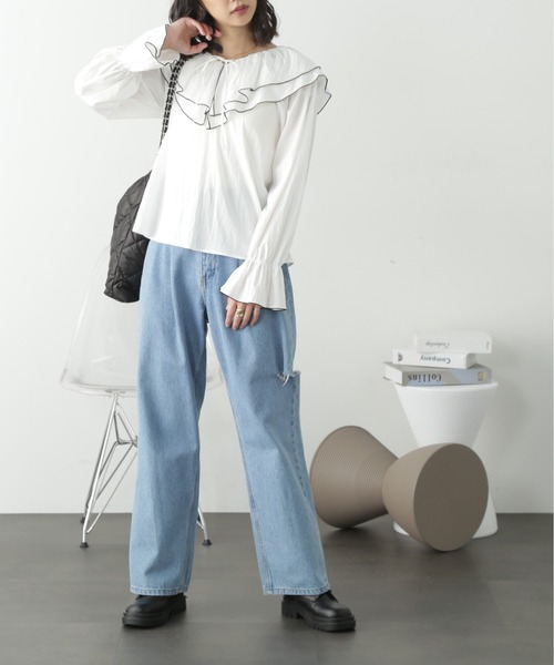 FREE'S MART（フリーズマート）の「フリルダブルカラーメローブラウス（シャツ/ブラウス・レディース・ブルー系その他/サックスブルー/ホワイト・FREE）」の10枚目の写真