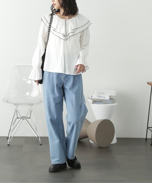 FREE'S MART（フリーズマート）の「フリルダブルカラーメローブラウス（シャツ/ブラウス・レディース・ブルー系その他/サックスブルー/ホワイト・FREE）」の11枚目の写真