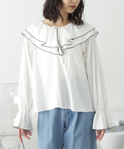 FREE'S MART（フリーズマート）の「フリルダブルカラーメローブラウス（シャツ/ブラウス・レディース・ブルー系その他/サックスブルー/ホワイト・FREE）」の13枚目の写真