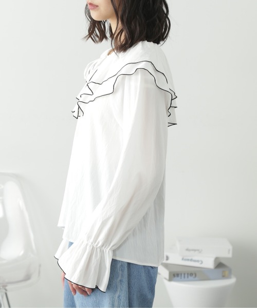 FREE'S MART（フリーズマート）の「フリルダブルカラーメローブラウス（シャツ/ブラウス・レディース・ブルー系その他/サックスブルー/ホワイト・FREE）」の14枚目の写真